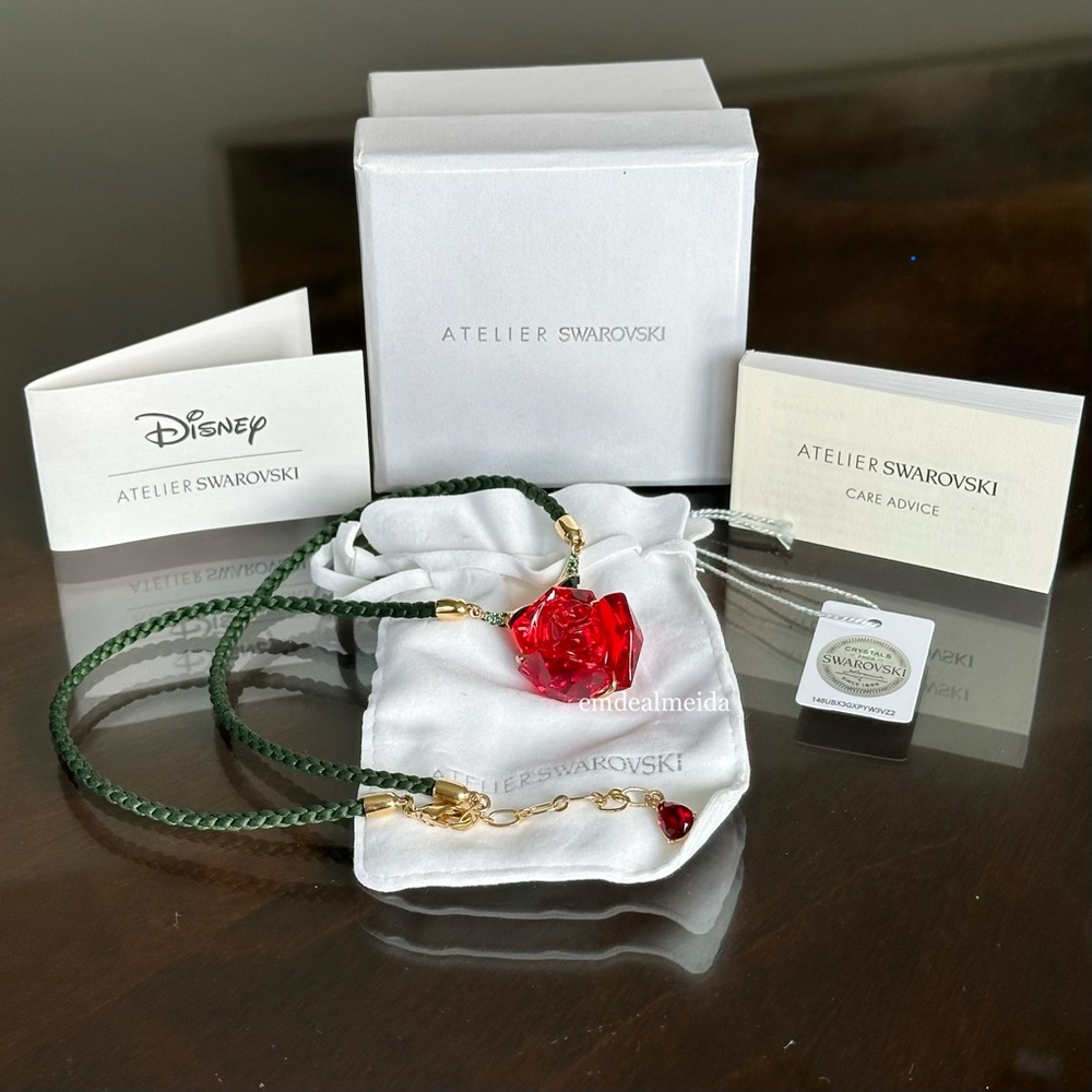 Atelier Swarovski Disney Beauty & The Beast Gold Tone Red Rose Necklace 5297523